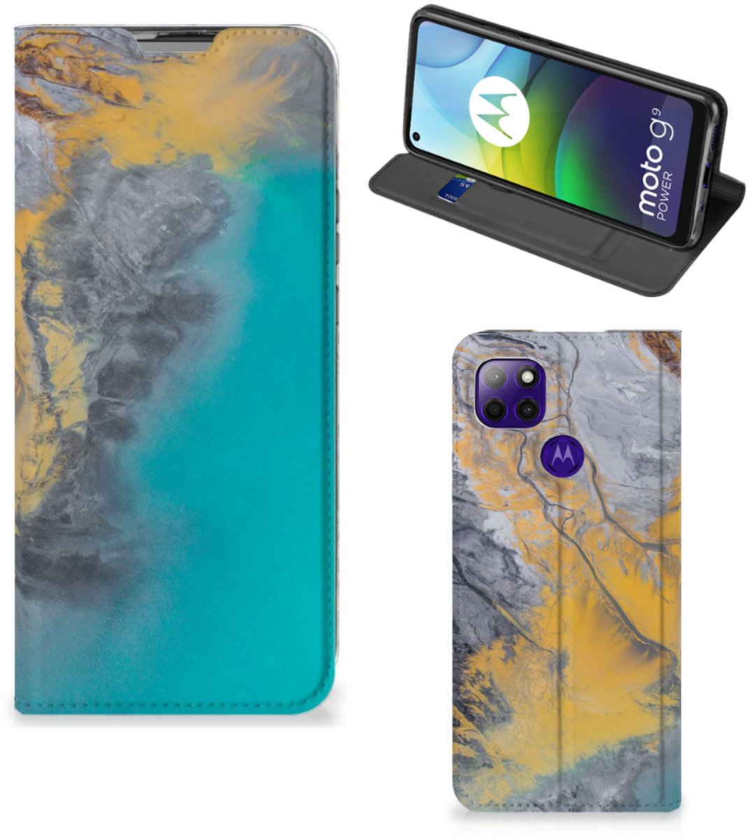 Motorola Moto G9 Power Standcase Marble Blue Gold