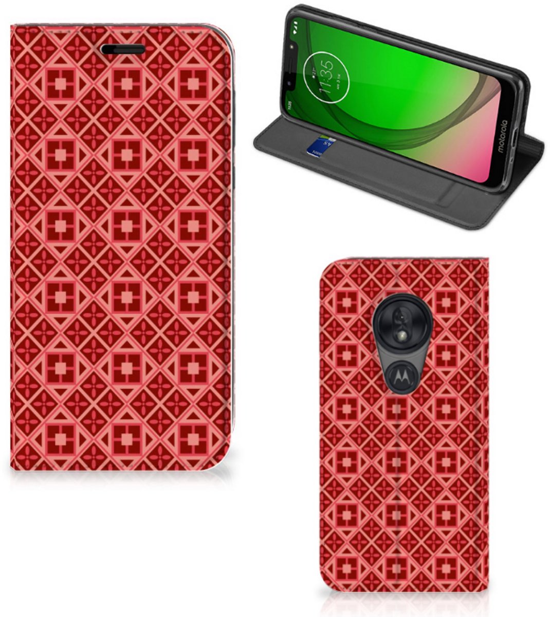 Motorola Moto G7 Play Hoesje met Magneet Batik Rood