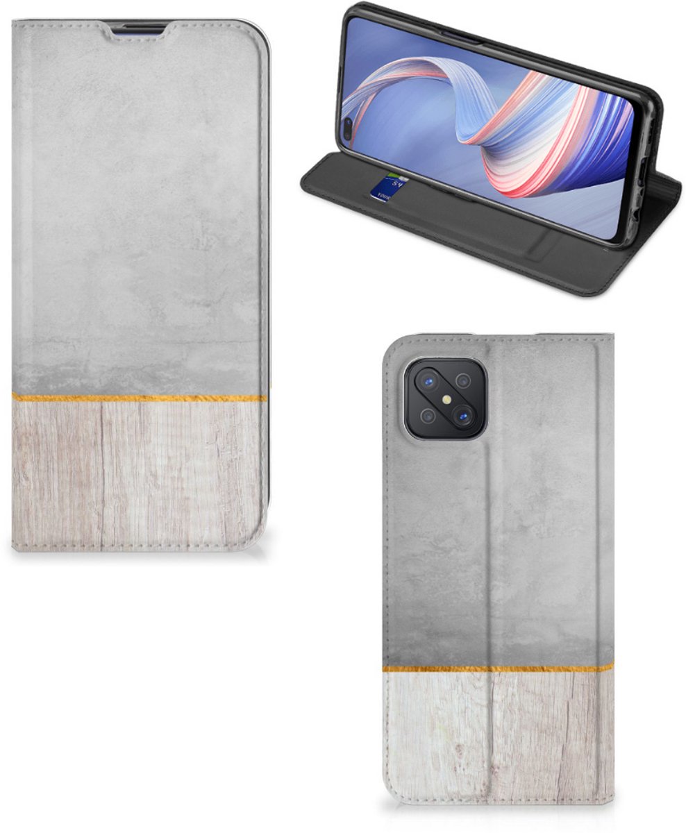 Book Case voor OPPO Reno4 Z 5G Book Wallet Case Wood Concrete