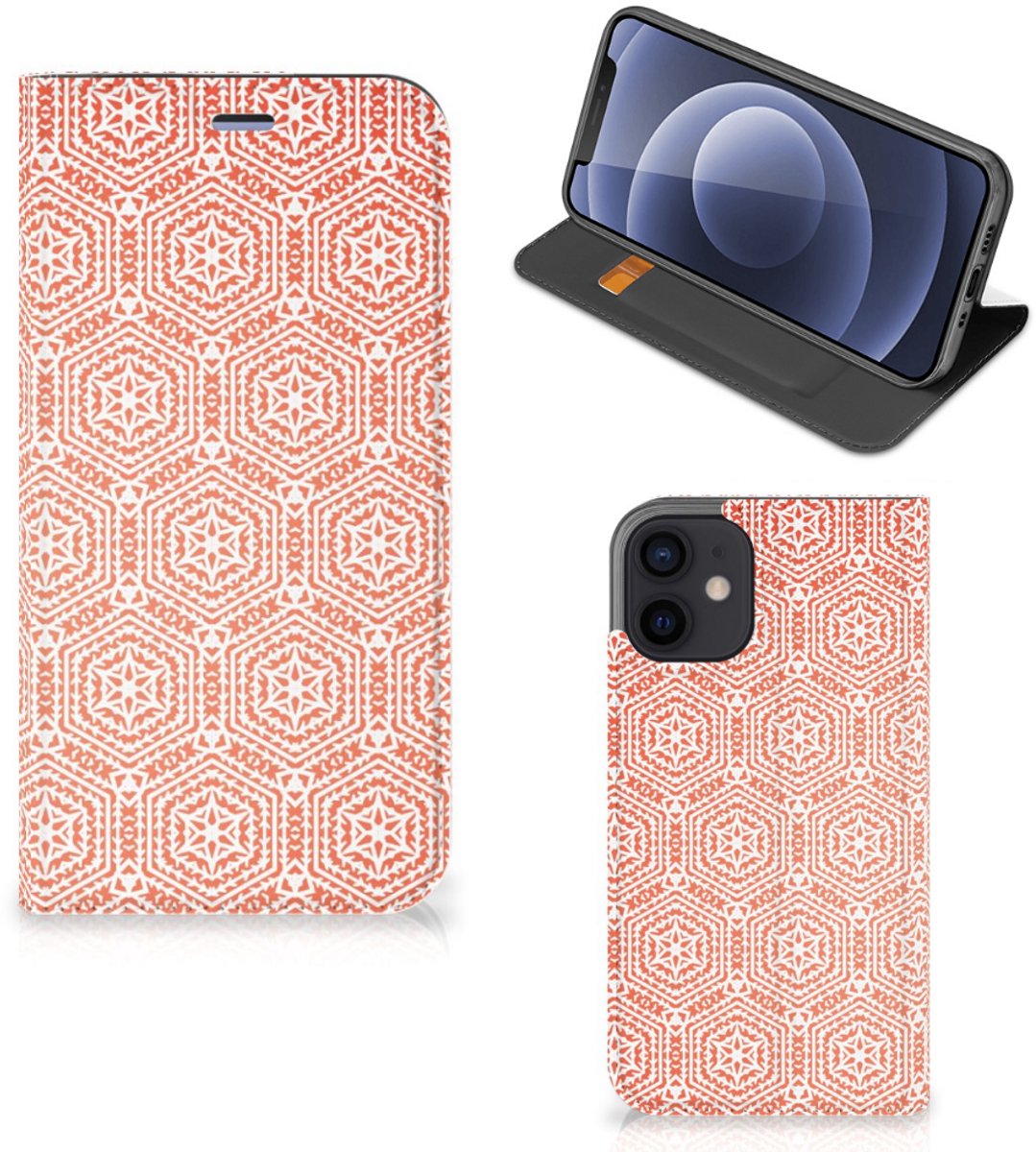 Standcase Hoesje voor iPhone 12 Mini Hoesje met Magneet Pattern Orange