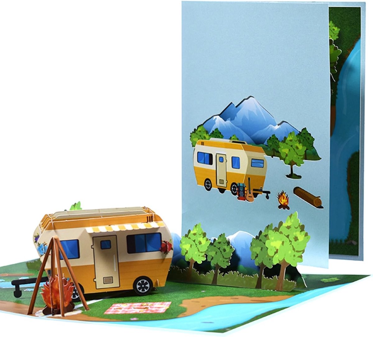 Allecto - Camping kaart - Caravan - 3D - Verjaardagskaart - Vakantie - Cadeaubon - Kamperen - Pensioen - Grappig geschenk - Vrouwen en mannen
