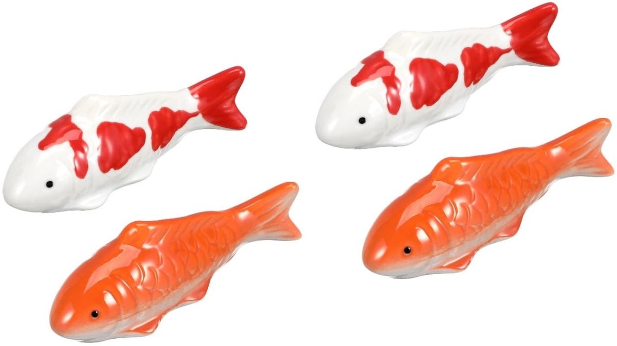 Dailygoods- Vissfiguren handbeschilderd - Keramiek - 4 stuks - Aquariumdecoratie - Tafelsculptuur - Zen-tuinornament - Afmetingen 10 x 4 x 3,5 cm - Decoratiebeeld