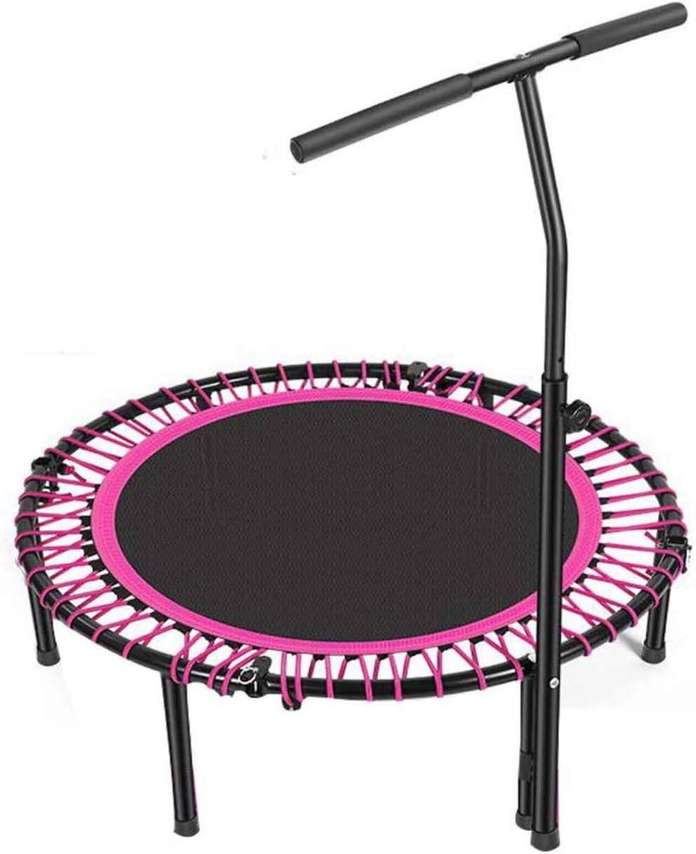 Mini Trampoline - Fitness Rebounder - Binnen sporten - Verstelbare leuning - 120cm doorsnee - Zwart roze