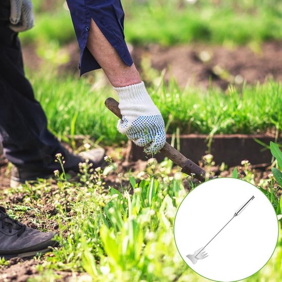 Onkruidhark Tuin - Wortelgereedschap Schoffel - Onkruid Verwijderen - Verlengde Handgreep - 32 cm - Zilver — afbeelding 2