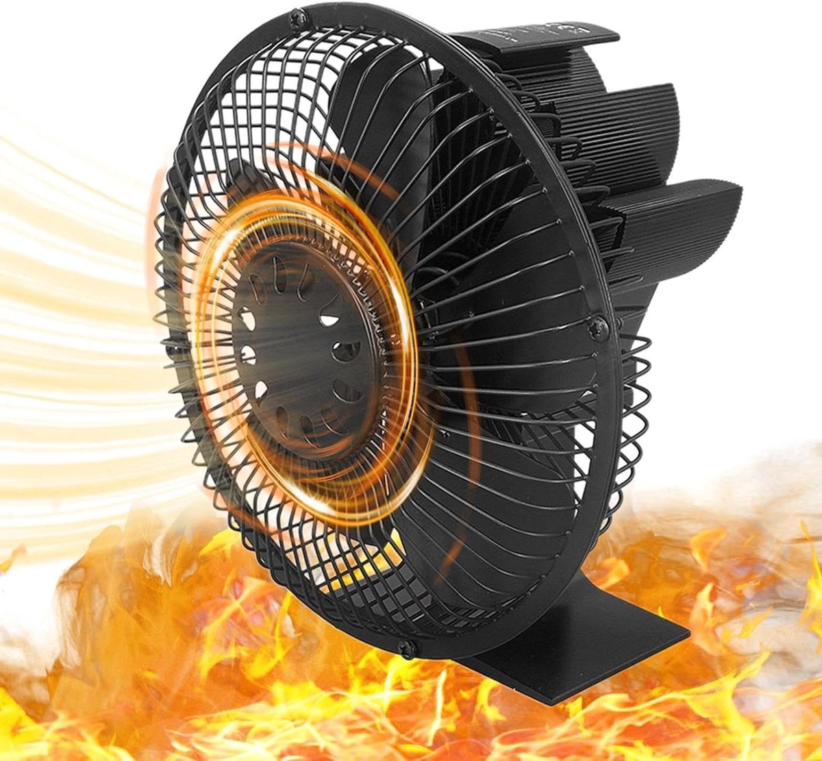 Haard Ventilator - Houtkachel Fan - Warmte Verspreiden - Warmte-aangedreven Werking - 24 cm Hoog - Zwart