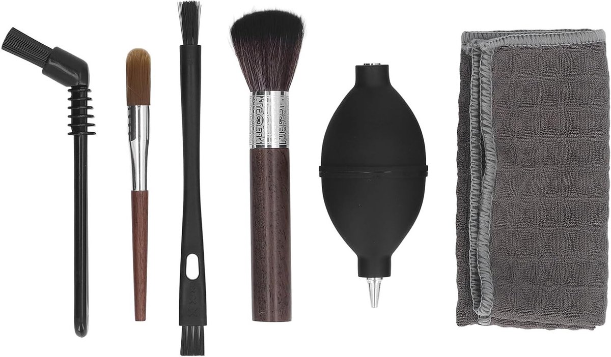 Set van 6 Professionele Schoonmaakborstels voor Koffiemachines Inclusief Nylon en Houten Borstels Luchblazer en Doek voor Barista en Koffiemolen Reiniging