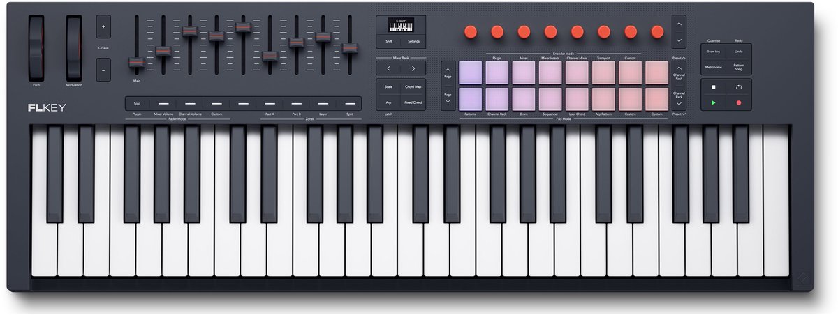 Novation FLkey2 49 master keyboard met 49 toetsen, 16 pads en 9 faders