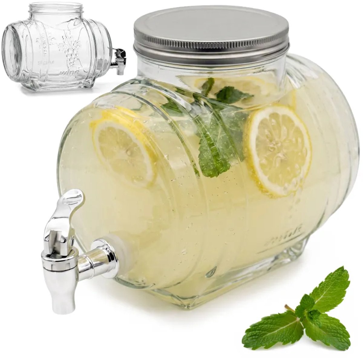 Barrel Drankdispenser 3 Liter met Kraantje en Deksel – Glazen Waterdispenser – Limonadedispenser voor Sap, Cocktails, IJsthee & Feestjes – Transparant Glas