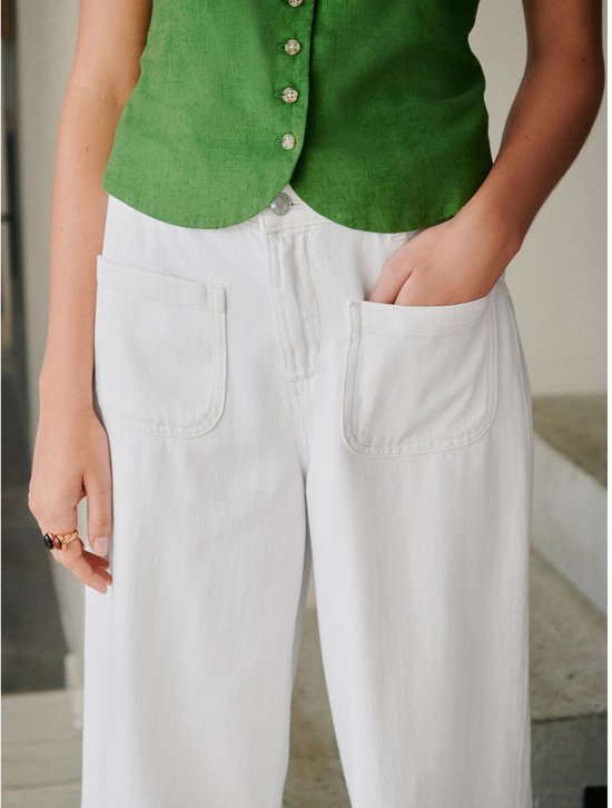 Next - Dames - Cropped lichtgewicht petite jeans met opgestikte zak - Wit