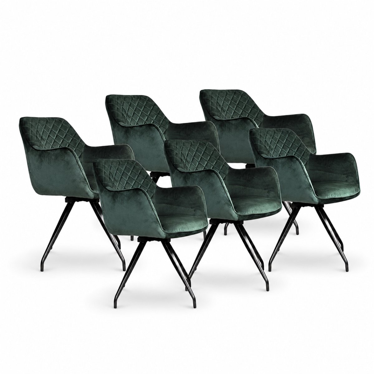 DS4U® - Romy eetkamerstoel - Set van 6 - Donkergroen - Met armleuning - Velvet - 360 draaibaar