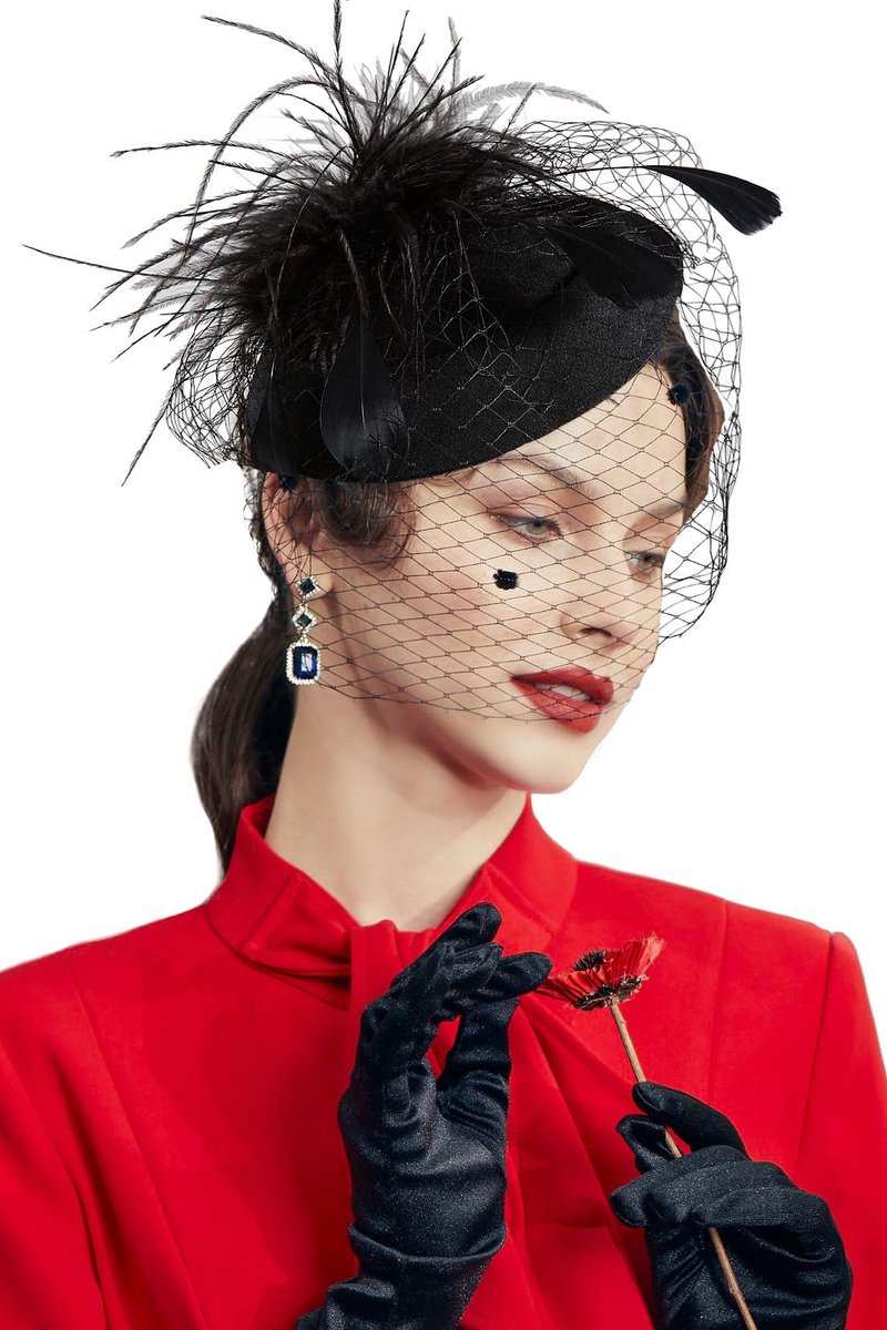 MTTproducts- Fascinatorhoed met Veren - Elegante Retro Hoed - Haaraccessoire - Bruiloft - Cocktailparty - Eenvoudige Maat