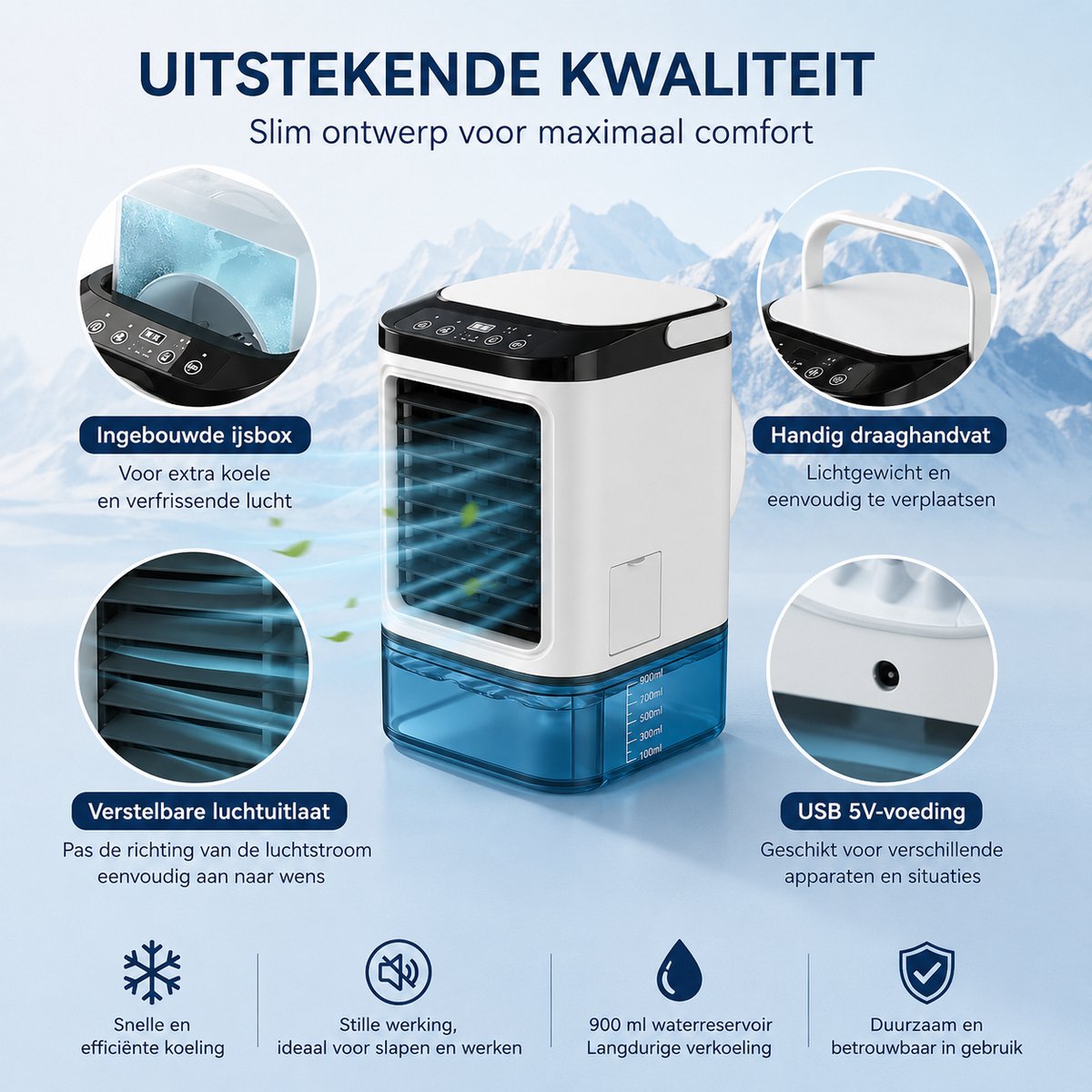 HomeGoodies - Airco - Mobiele airco - Mini airconditioning - Draagbaar - 7 Kleuren Nachtlamp - Voor Slaapkamer, Kantoor en Camper — afbeelding 8