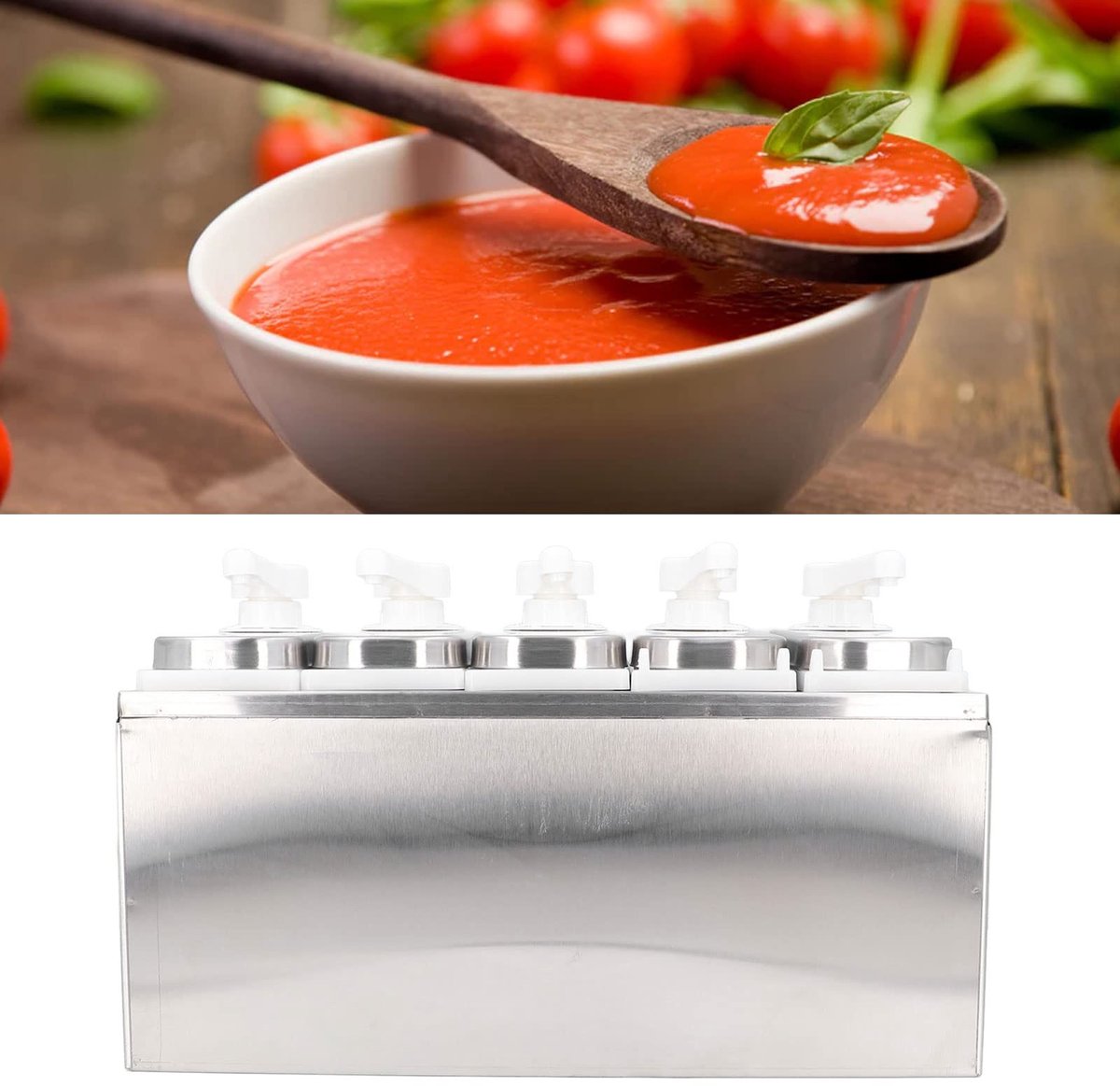 Saus Pomp Container - Saus Dispenser - Duurzaam en veilig - 5 Pompen - Ideaal voor restaurants - Voedingskwaliteit - Roestvrij staal