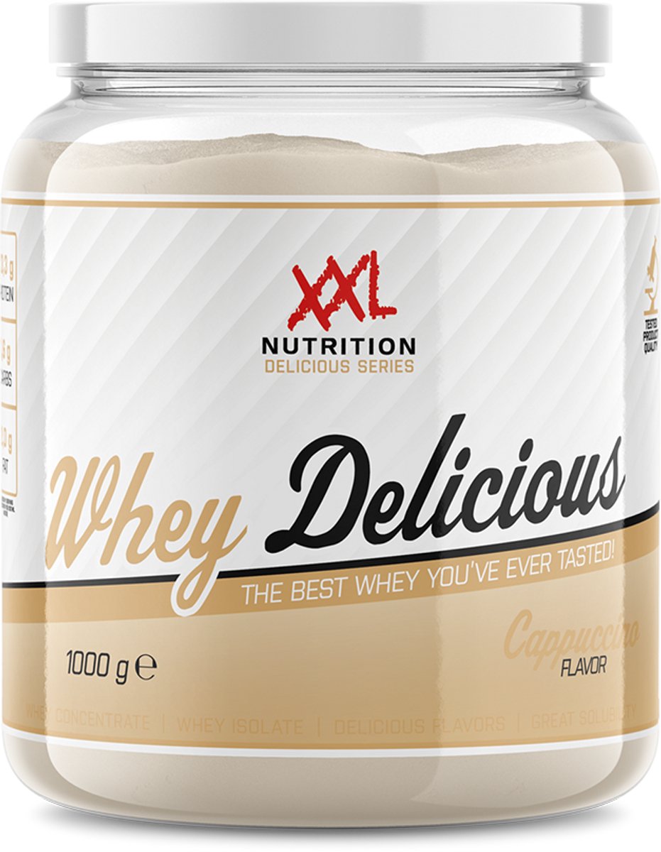 Bol.com XXL Nutrition - Whey Delicious - 80% Eiwit - Cappuccino - Wei Eiwitpoeder met BCAA & Glutamine, Proteine Poeder, Eiwit s... aanbieding