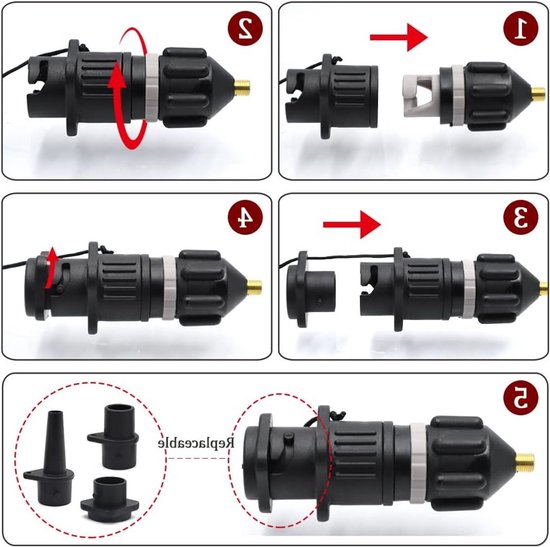 Universele SUP Ventieladapter Set met 4 Opzetstukken voor Opblaasbare Boten en Boards van Merkloos — afbeelding 3