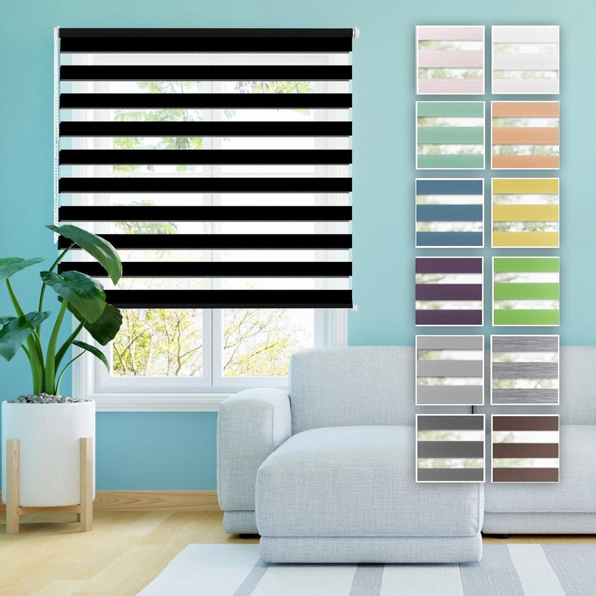 Dubbel Rolgordijn - Dag en Nacht - Privacy en Zonwering - Easyfix Klemmontage - 76 x 60 cm