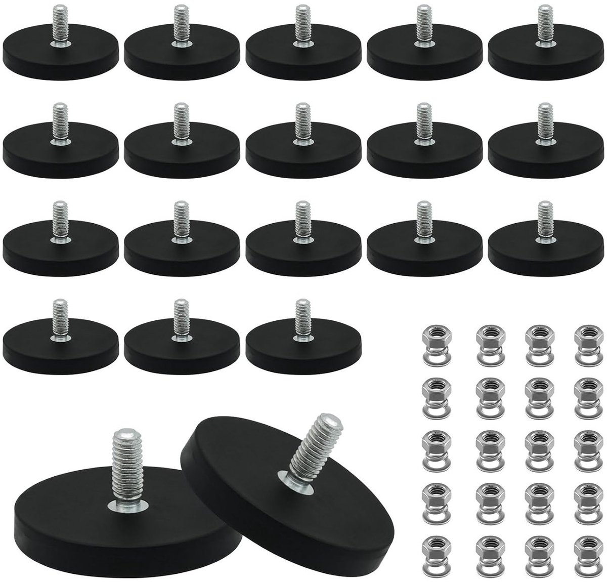 Krachtige Neodymium Magneten met Rubber Coating, 20 Stuks, 43 mm Diameter, M6 Draad, 8.5 kg Hechtingskracht voor Verlichting, Auto's en Lampen