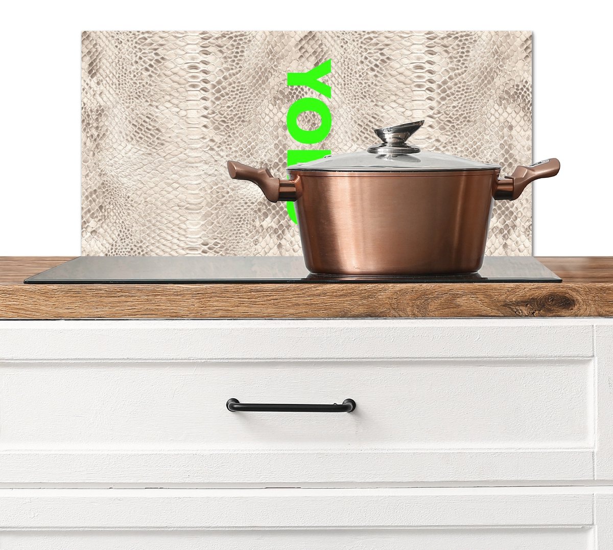 KitchenYeah Spatscherm keuken 60x30 cm Kookplaat achterwand YOLO Groen Neon Slangenprnt Muurbeschermer Spatwand fornuis Hoogwaardig aluminium