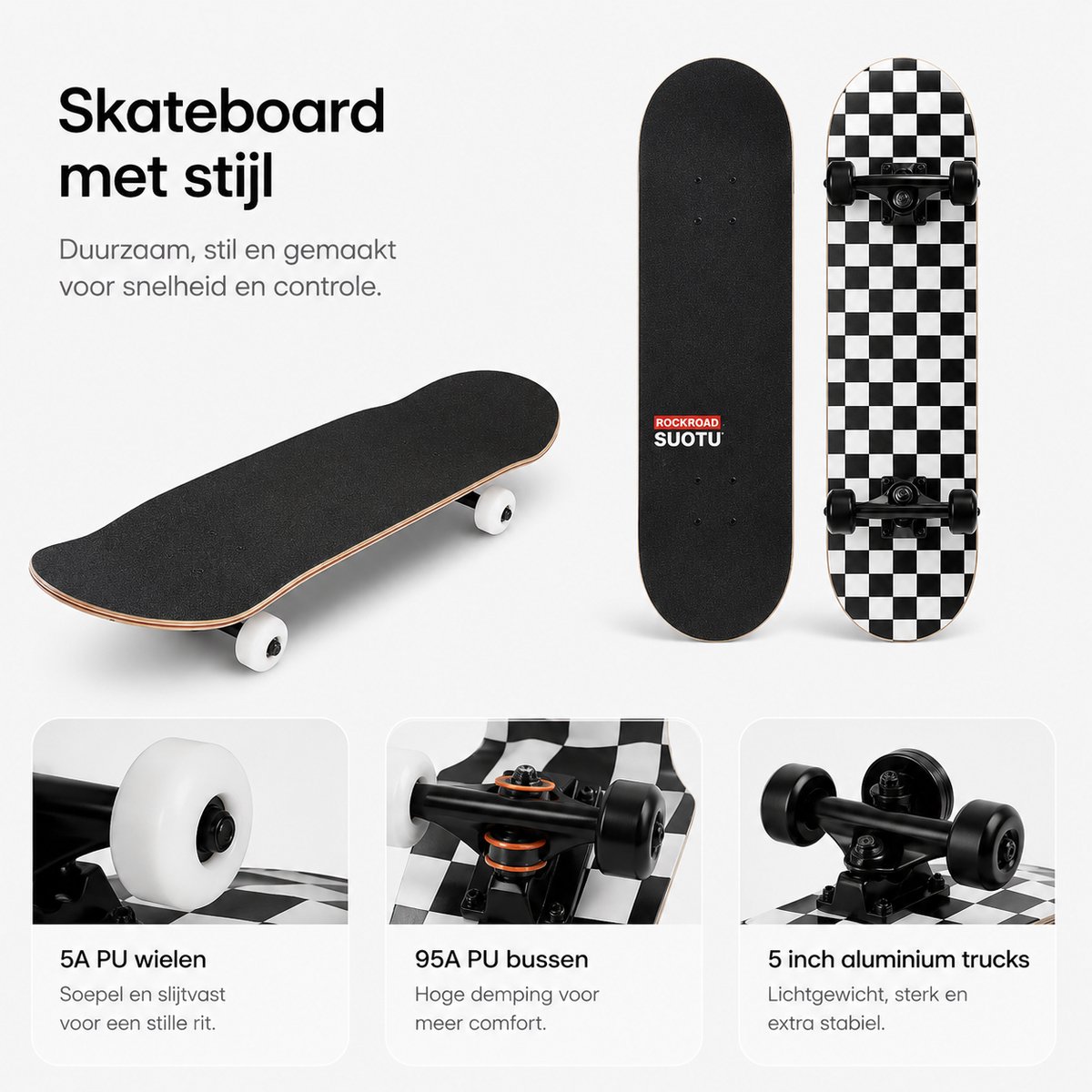Suotu Skateboard - 80x20cm - ABEC-9 - 95A - schokabsorptie - Jongens - Meisjes - Volwassenen Skateboards — afbeelding 8