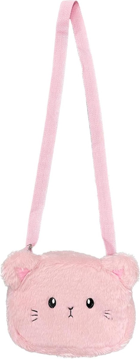 Schattige Pluche Schoudertas voor Meisjes, Kleine Kat Handtas, Zachte en Verstelbare Schoudertas in Roze, 19 x 15 x 5cm, Perfect voor Kinderen en Dagelijks Gebruik