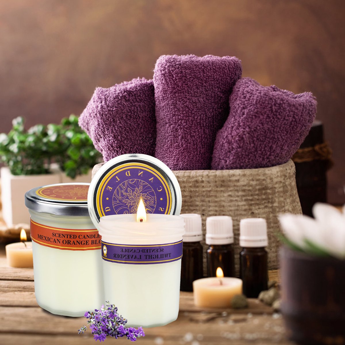Geurkaarsen Set van 2 Sojawas 210g per Kaars – Luxe Geurkaarsen in Glas met Lange Brandduur en Cadeauverpakking – Lavendel & Sinaasappelbloesem — cadeau in Wonen & Interieur - foto 3