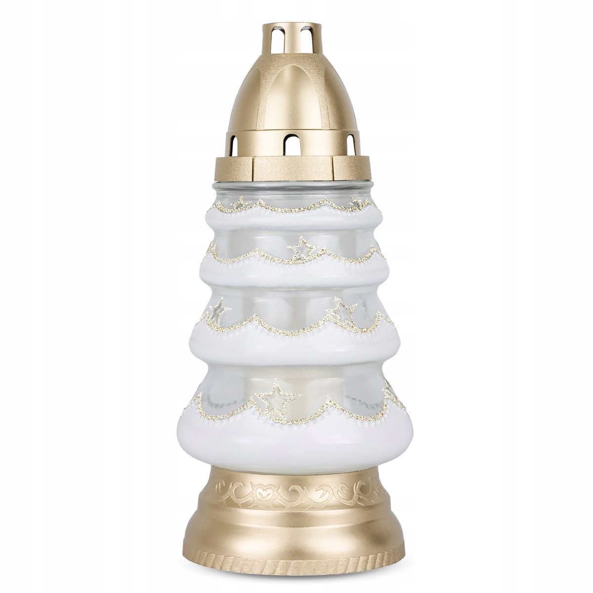 Glazen Znicz Choinka 25cm Wit - Decoratieve Kerst Grafdecoratie
