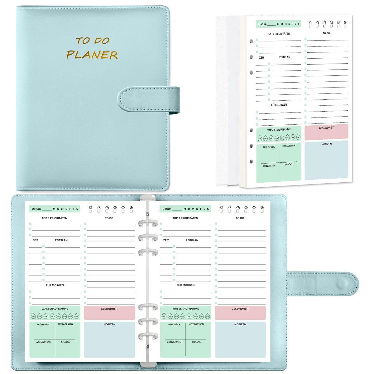 JHUBERS- Dagplanner A5 140 pagina's - Notitieboek met to do lijst - Afsprakenplanner - Harde kaft - Ongedateerd - Blauw - Agenda