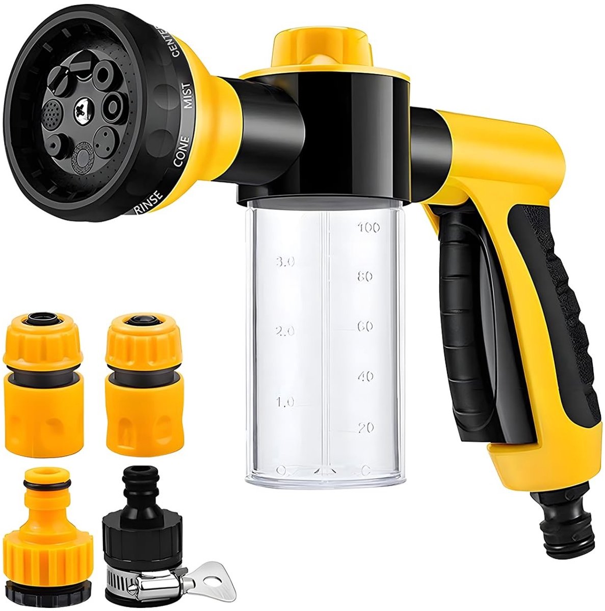 JHUBERS- Schuimsproeier - Universeel Foam Waterpistool - Verstelbaar Mondstuk - 4 Connectoren - ABS Kunststof - 22x17x6cm - Schuimpistool