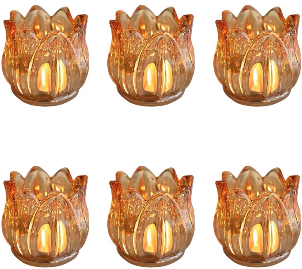 JHUBERS- Theelichtje Set van 6 - Glazen Theelichthouders - Votief Kandelaar - Vintage Stijl - Tafel Middelpunt Decor - Romantische Sfeer