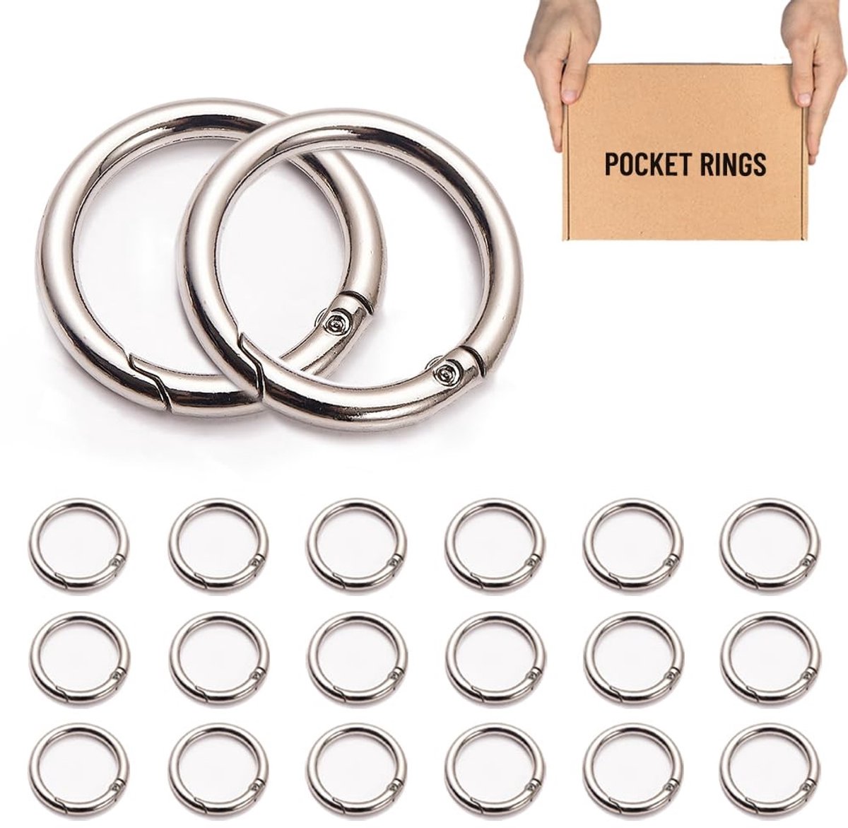 JHUBERS- Karabijnhaak 20 Stuks - Ronde Karabijnring 40 mm - Grote Karabijnring - Zinklegering - Ringen voor Tas - Draaddiameter 4,5 mm - Haak