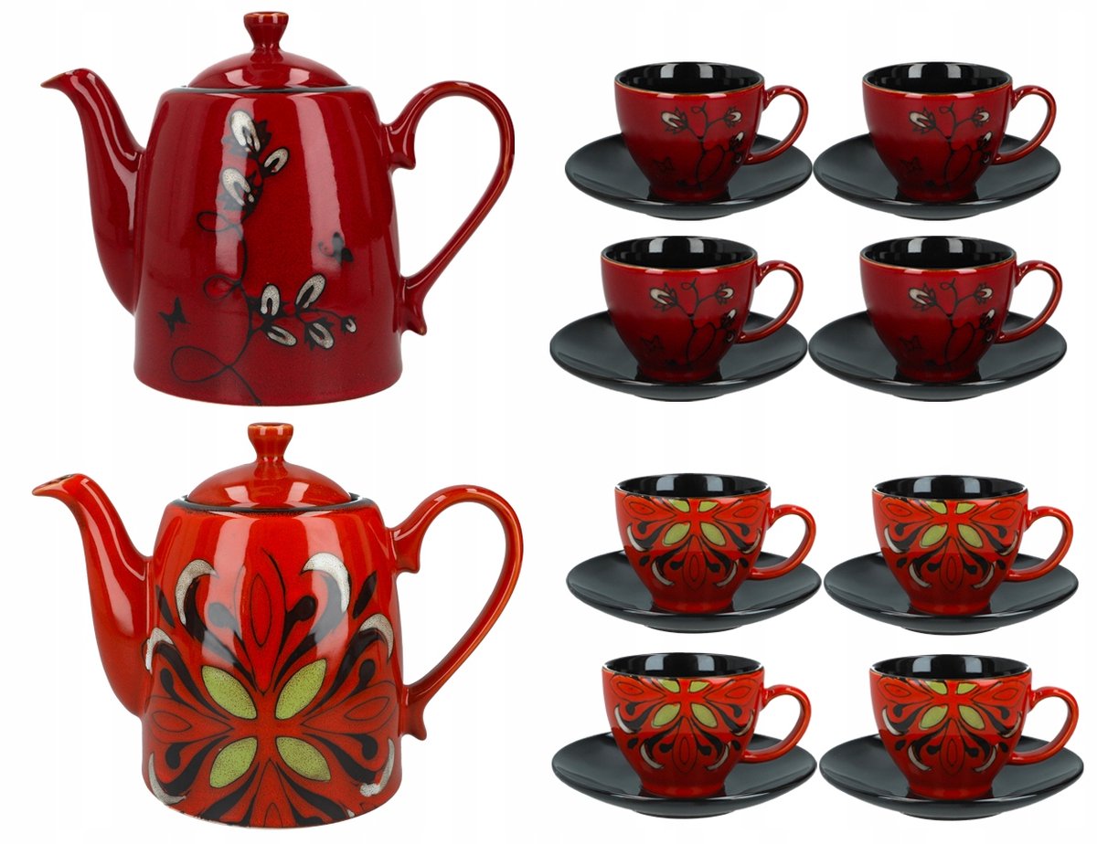 Teeservies met Kan & 4 Kopjes met Schotels - Cadeauset