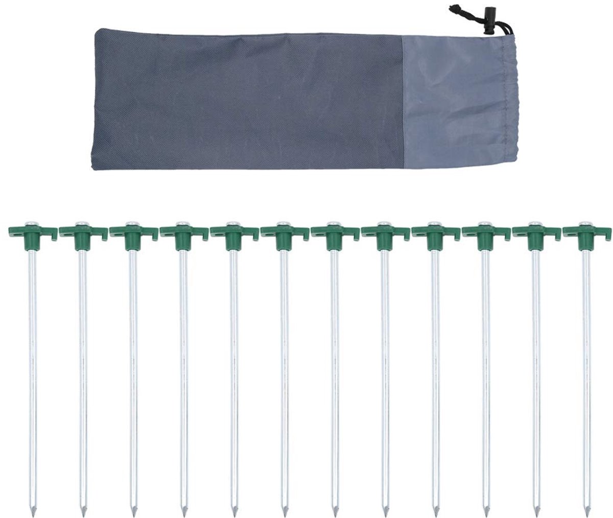 JHUBERS- Tentspijkers 25CM Metalen - 12 Stuks - Camping Nagels - Outdoor Bevestiging - Hamer Bevestiging - Inclusief Tas - Kampeernagels