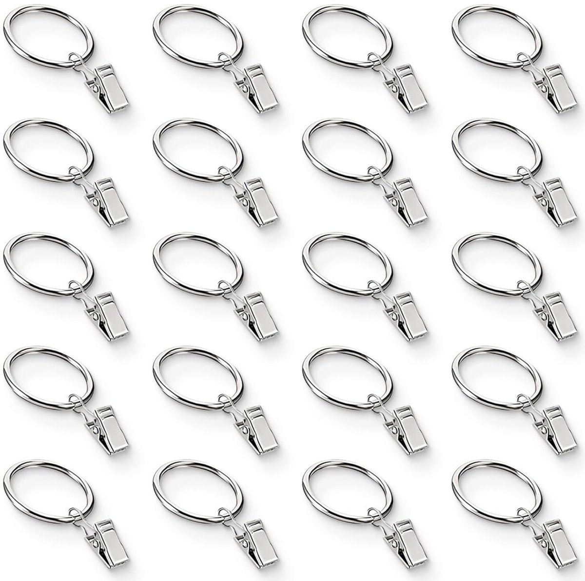 JHUBERS- Gordijnclips Set van 20 - Metalen Ringen - Binnendiameter 32 mm - Roestbestendig - Sterke Grip - Geschikt voor Gordijnroedes - Gordijnringen
