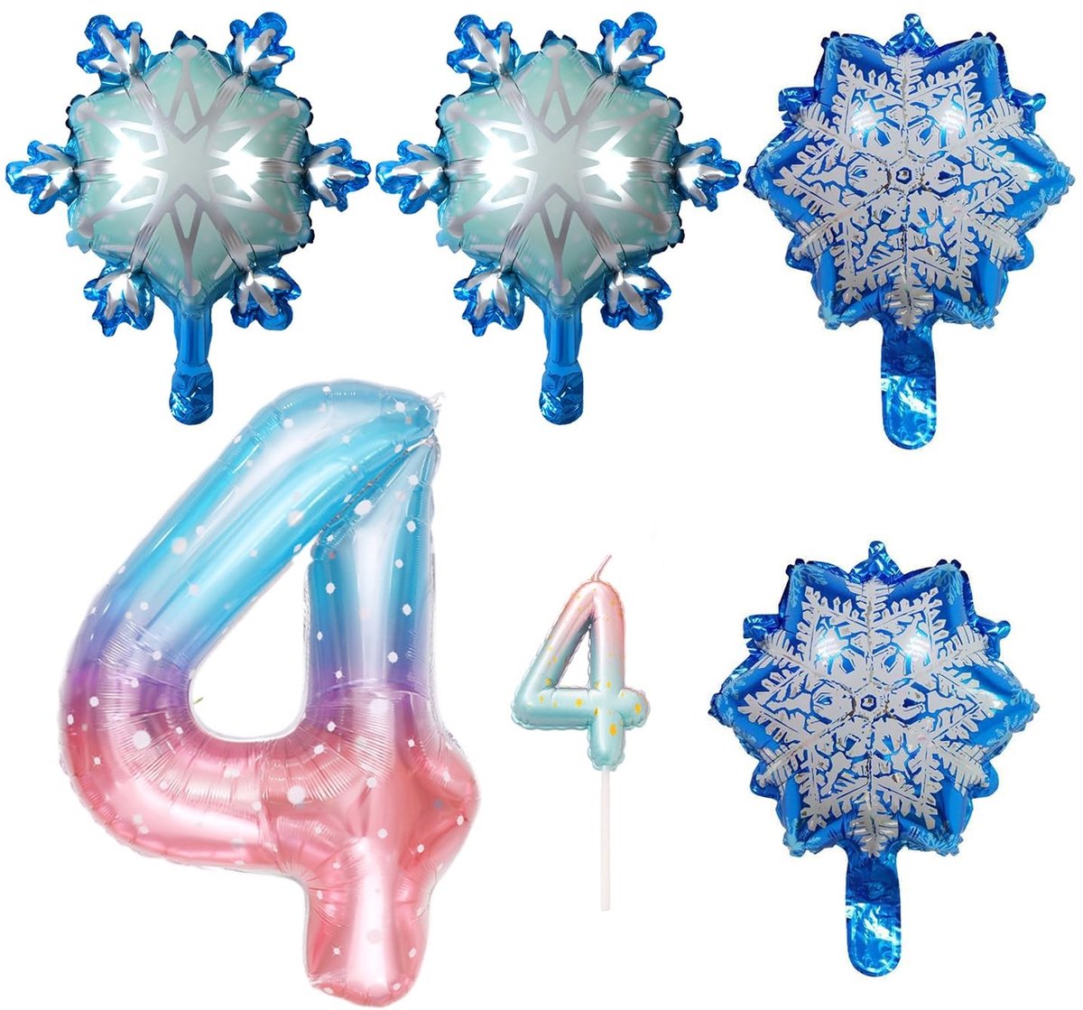 BRENZOOS- Ballon 40 Inch - Sneeuwvlokballonnen 4 Stuks - Verjaardagsfeestaccessoires - Aluminiumfolie - Kaars Nummer 4 - Decoratie voor Kinderen - Feestballonnen