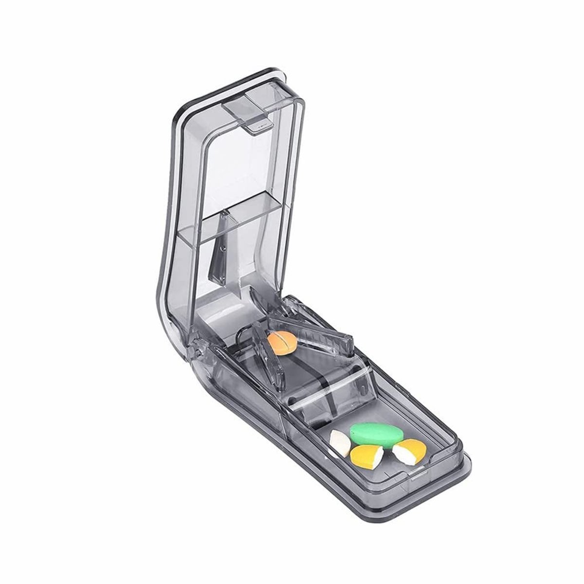 BRENZOOS- Pillensnijder met V-groef - Pillendoosje - Scherp roestvrijstalen lemmet - BPA-vrij polycarbonaat - Nauwkeurig snijden - Voor medicijnen - Medicijnsnijder