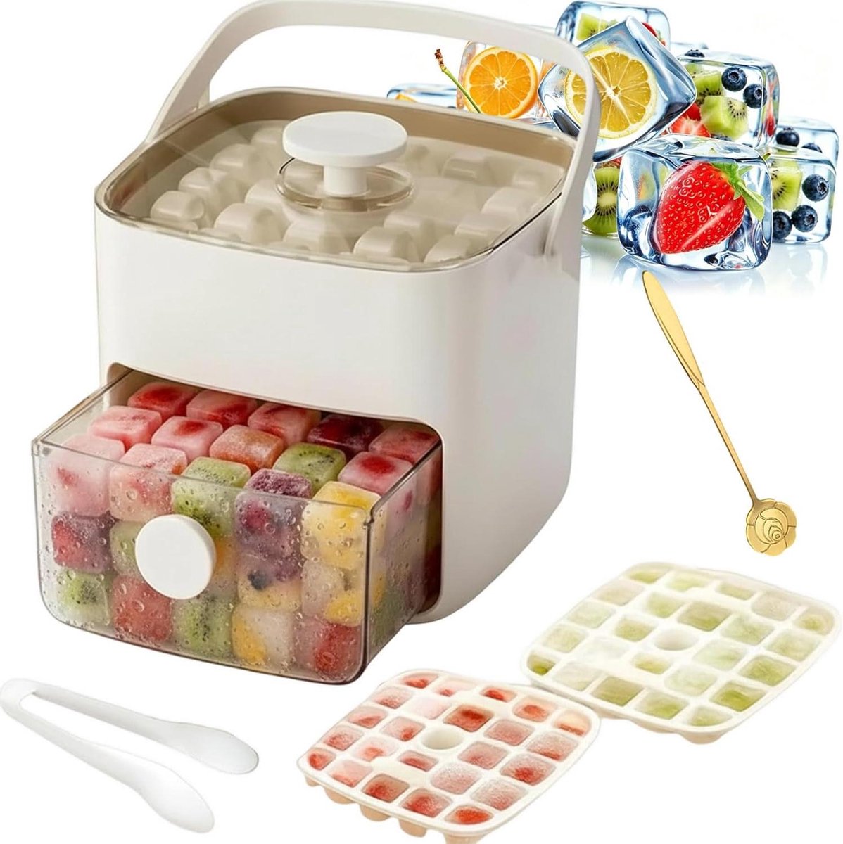 Ijsmaker Bak - Ijsblokjesvorm - Feestjes Organiseren - 48 Kubussen Inclusief - 16x13x2.4 cm - Wit