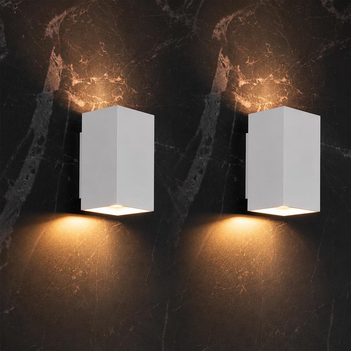 LUSENZ wandlamp rechthoekig – 2x GU10 fitting – 10 watt dimbaar – mat wit aluminium – up and downlight – IP20 – binnenverlichting woonkamer gang slaapkamer eetkamer kantoor winkel