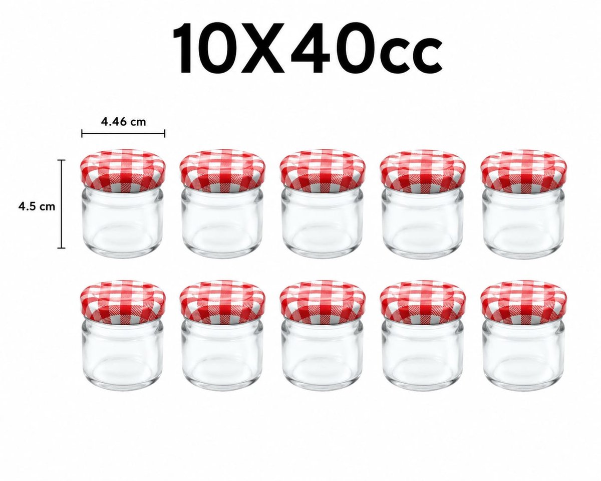 10-Pack 40ml Mini Glass Jars with Checkered Lids – Small Storage Containers for Jam, Honey, Spices & Wedding Favors