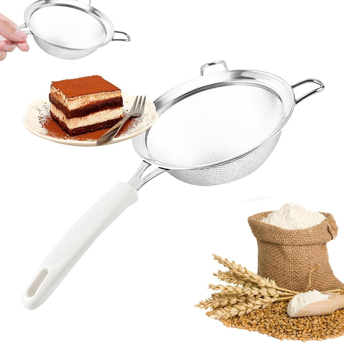 Fijnmazige Zeef - Dubbellaags RVS - Voedsel Filteren - 30 Mesh Gaas - 14 cm Diameter - Zilverkleurig