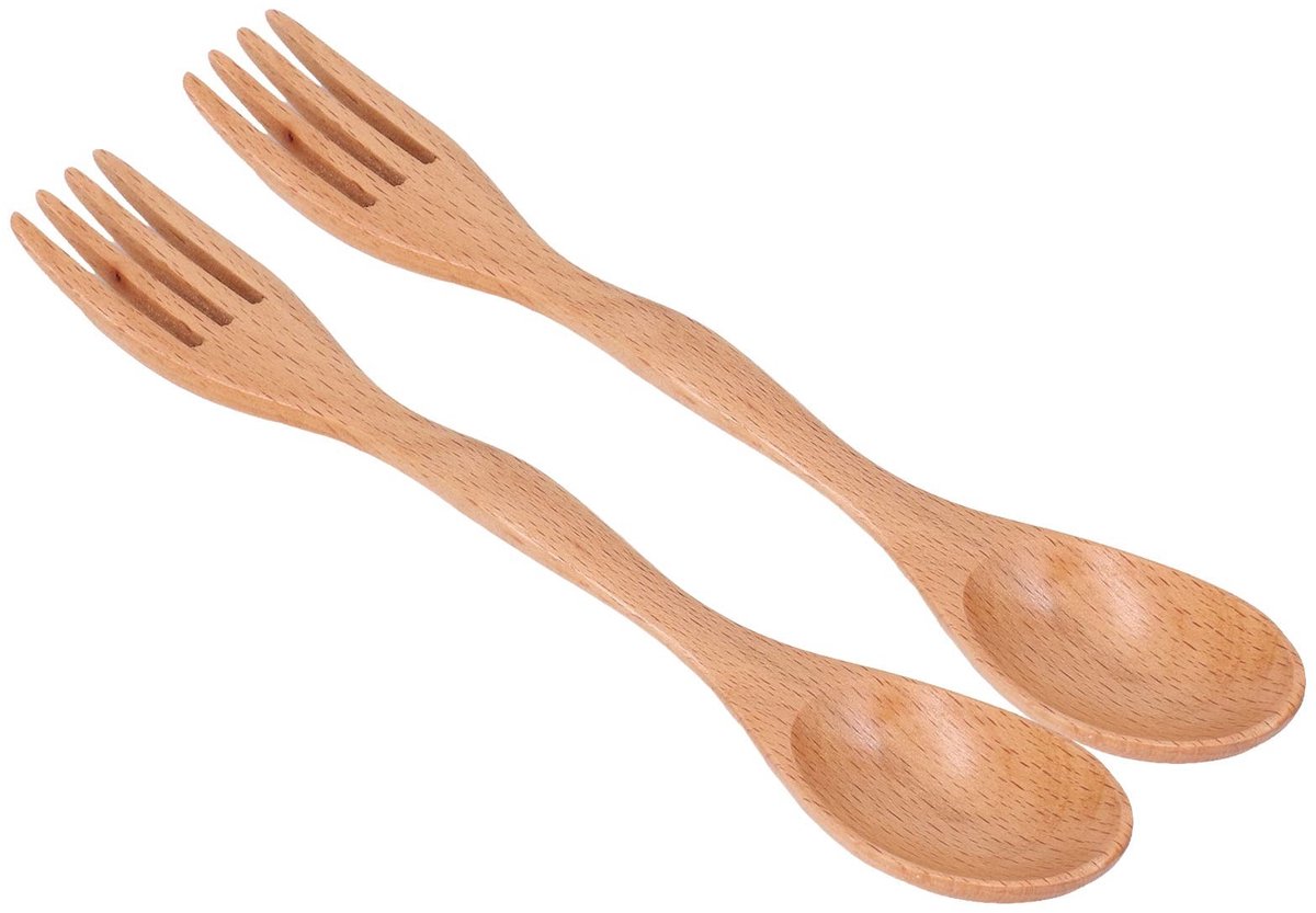 Dailygoods- Lepelvorkset 30 cm - Beukenhout - Dubbel doel - Houten Servies - Ideaal voor Picknicks - Slijtvast en Hittebestendig - Houten Bestek