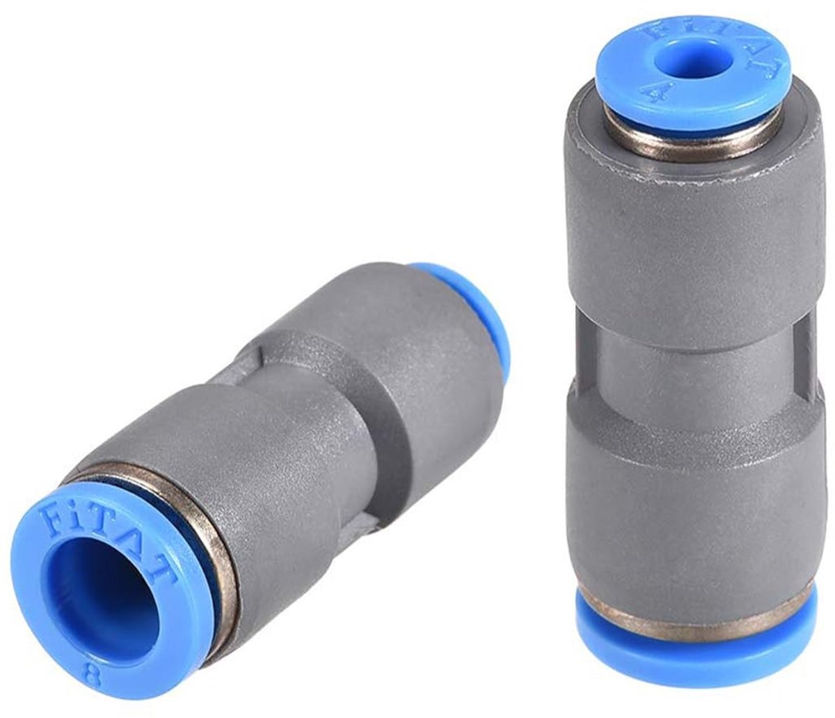 Dailygoods- Fittingen Snel Ontgrendelbaar - 8mm naar 4mm - Pneumatische Buis Connector - Luchtslang Reducer - Geschikt voor Compressor/Vacuümsysteem - Plastic/Nikkel-geplateerd Koper