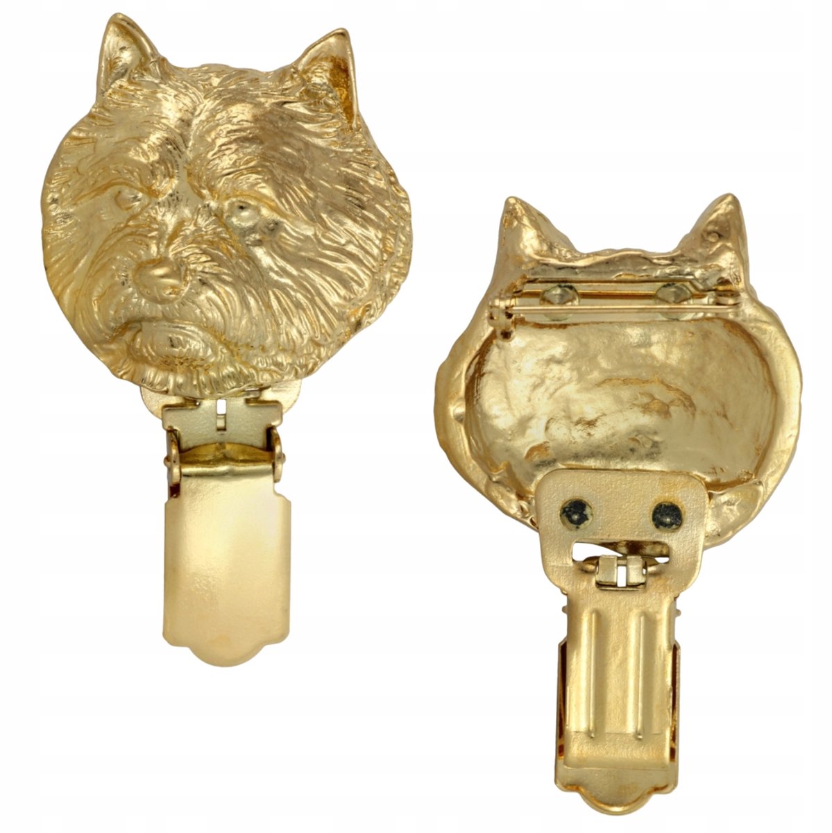 Vergulde Norwich Terrier Brosche met Clip - Startnummerhouder