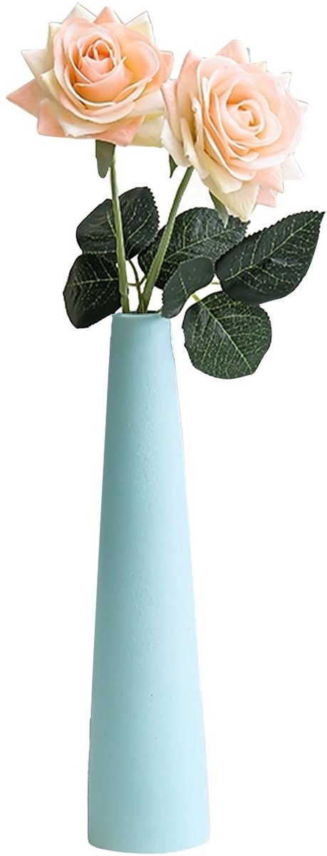 Dailygoods- Bloem Vaas 22cm Hoogte - Keramiek - Lichtblauw - Taps Toelopend - Minimalistisch Ontwerp - Voor 1-2 Stengels