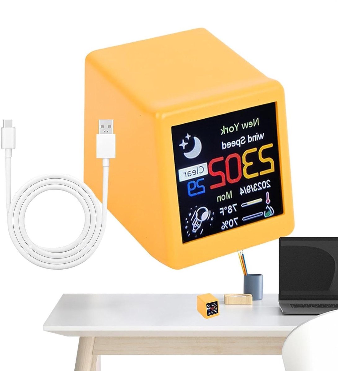 Weerklok - Weerstation - Omgeving Monitoren - Realtime Updates - 6 x 6 x 4 cm - Geel