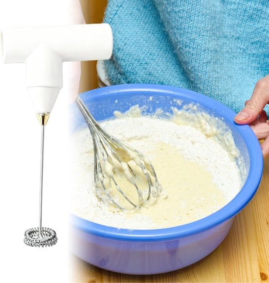 Elektrische Handmixer - Draadloze Klopper - Bakken en Schuim Maken - Bewegingsvrijheid - 23 cm - Wit — afbeelding 4