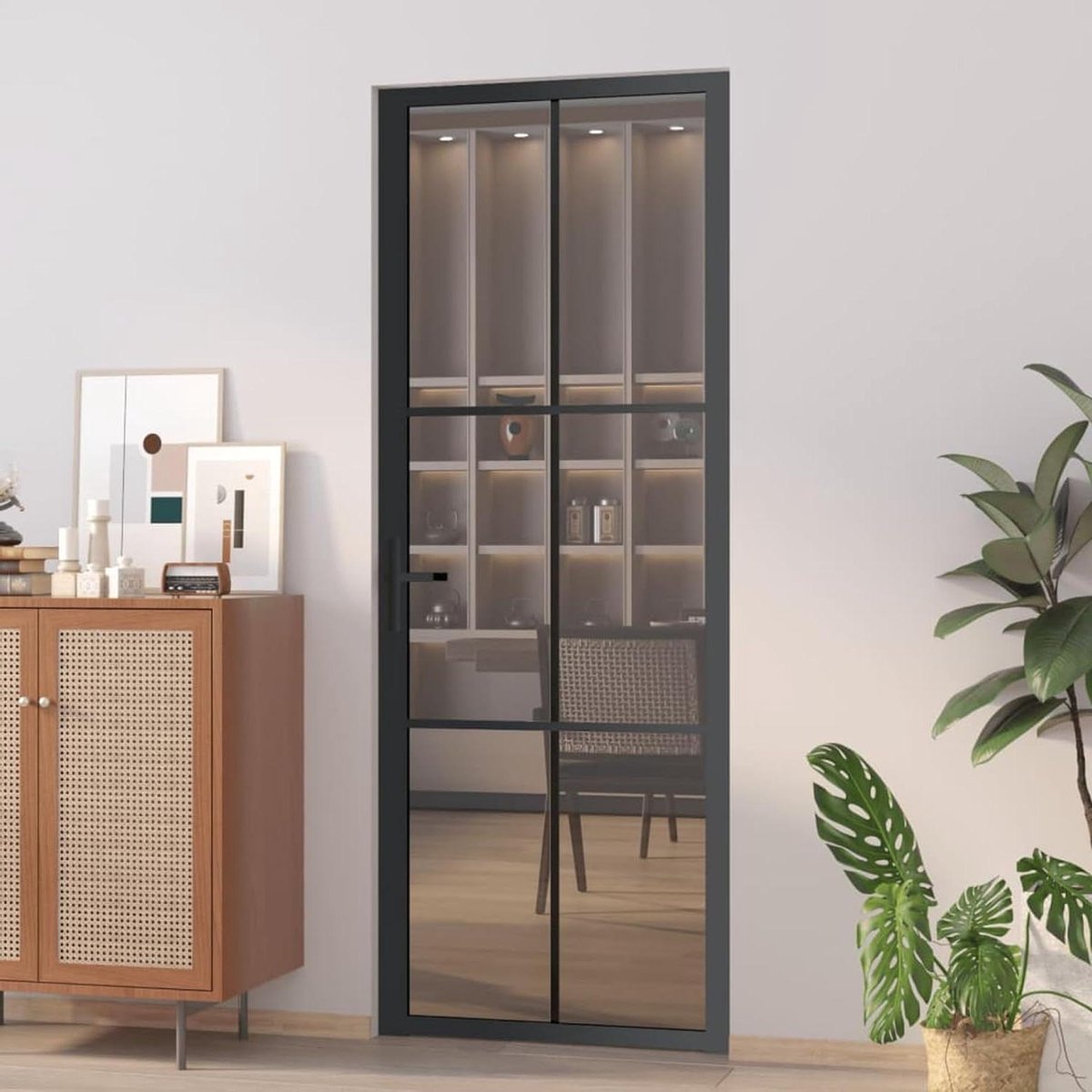Binnendeur Glas - Moderne Deur - Kamer Indelen - Gehard Glas - 76 x 201.5 cm - Zwart