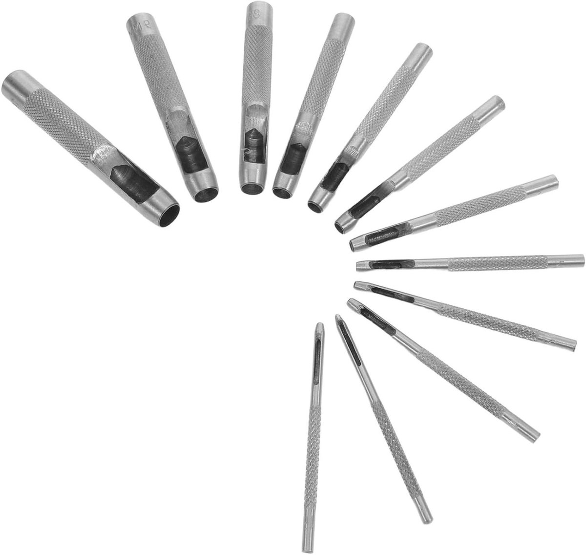 Leer Ponsset - Holle Ponsen - Riemen Maken - Ergonomische Grip - 12 Delig - Zilver