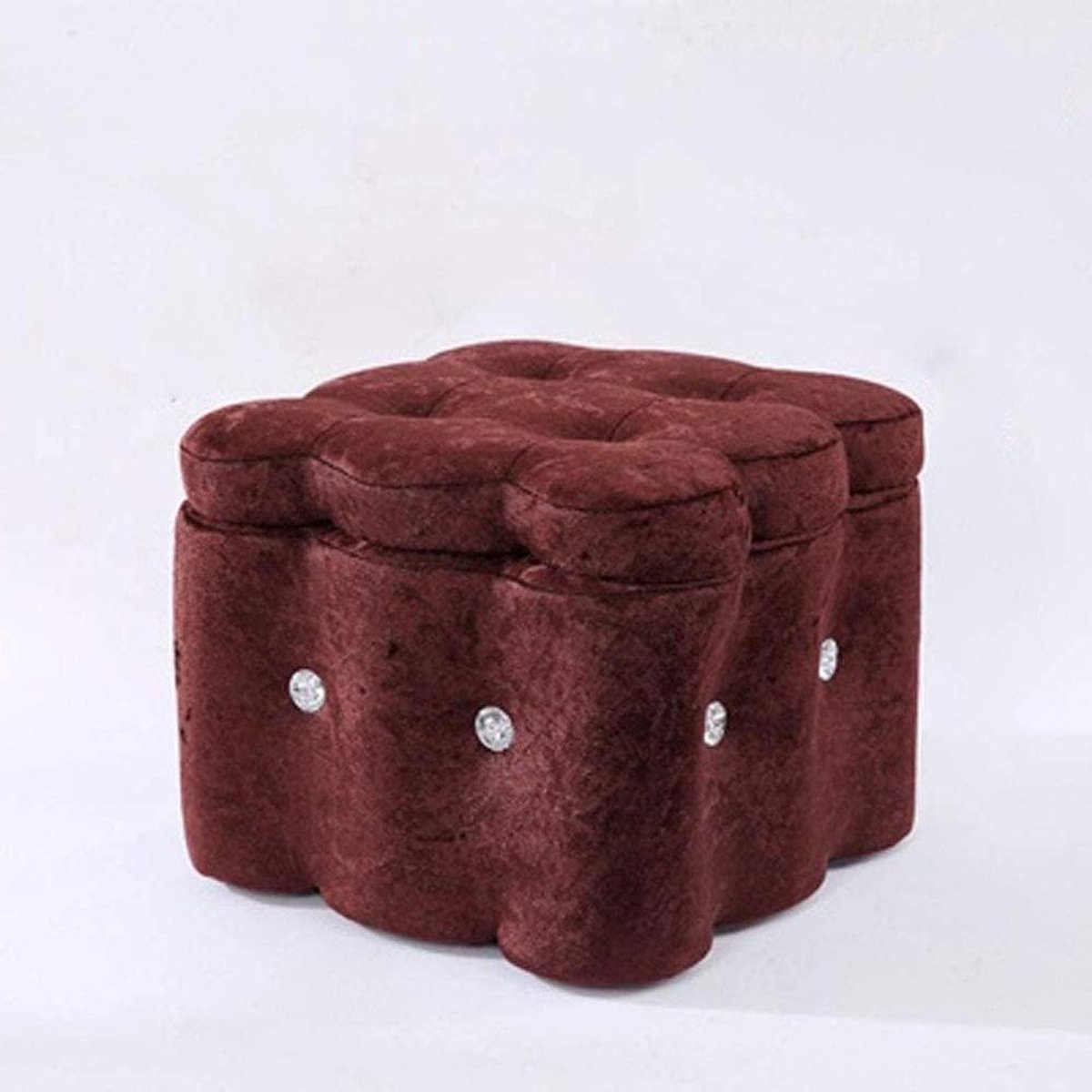 Voetenbankje met Poef - Opbergkruk - Extra Zitplaats - Massief Houten Frame - 30 cm Hoog - Bruin