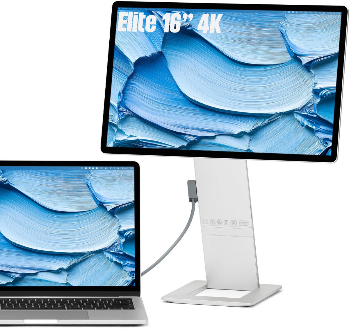 SOTSU® FlipAction Elite 16 inch Portable Monitor 4K UHD - Draagbare Monitor voor Laptop - Extra Scherm Laptop - USB-C 65W & Mini HDMI - 100% DCI-P3 - 450 Nits - Aluminium - Silver (Zilver) - Draagbaar Scherm