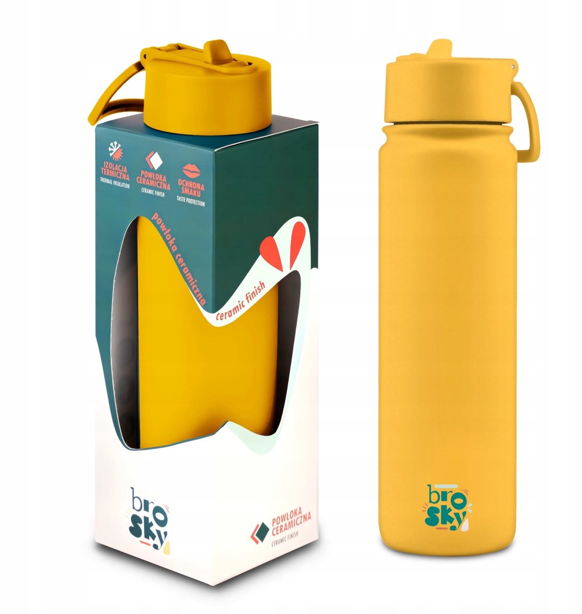 Brosky Basic Geel Waterfles 680ml - Keramische binnenkant, BPA-vrij